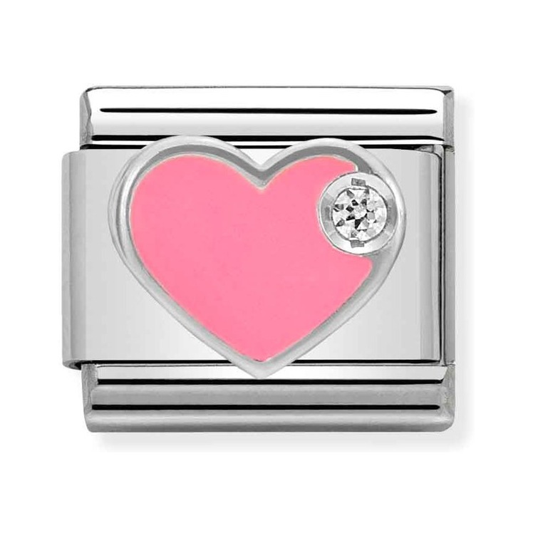 Nomination Composable Classic Charm Herz rosa - Edelstahl, Sterling Silber, Zirkonia