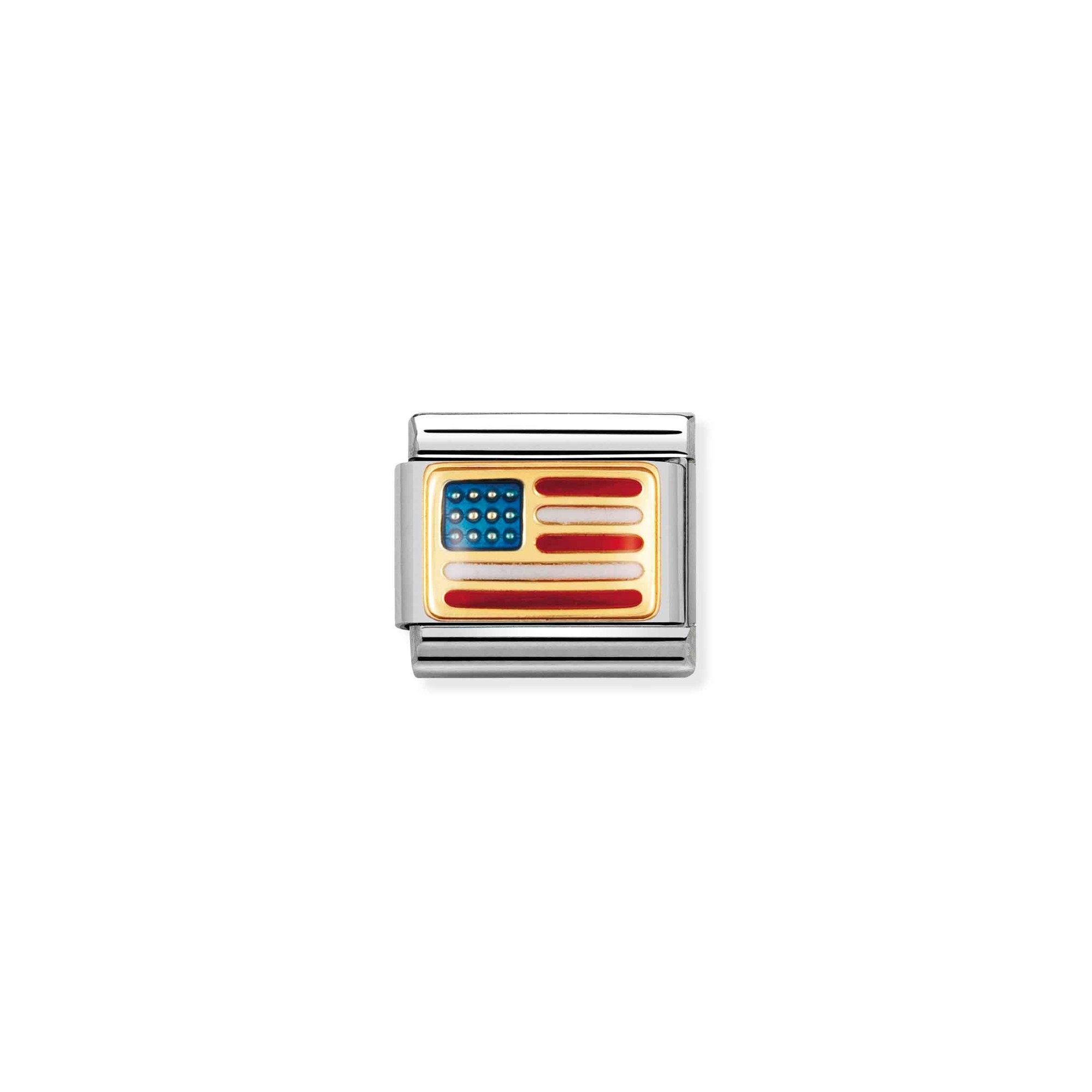 Nomination Composable Classic Charm Flagge USA - Edelstahl, Gold 750 Gelbgold, Emaille