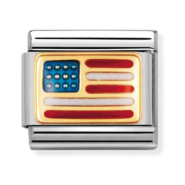 Nomination Composable Classic Charm Flagge USA - Edelstahl, Gold 750 Gelbgold, Emaille