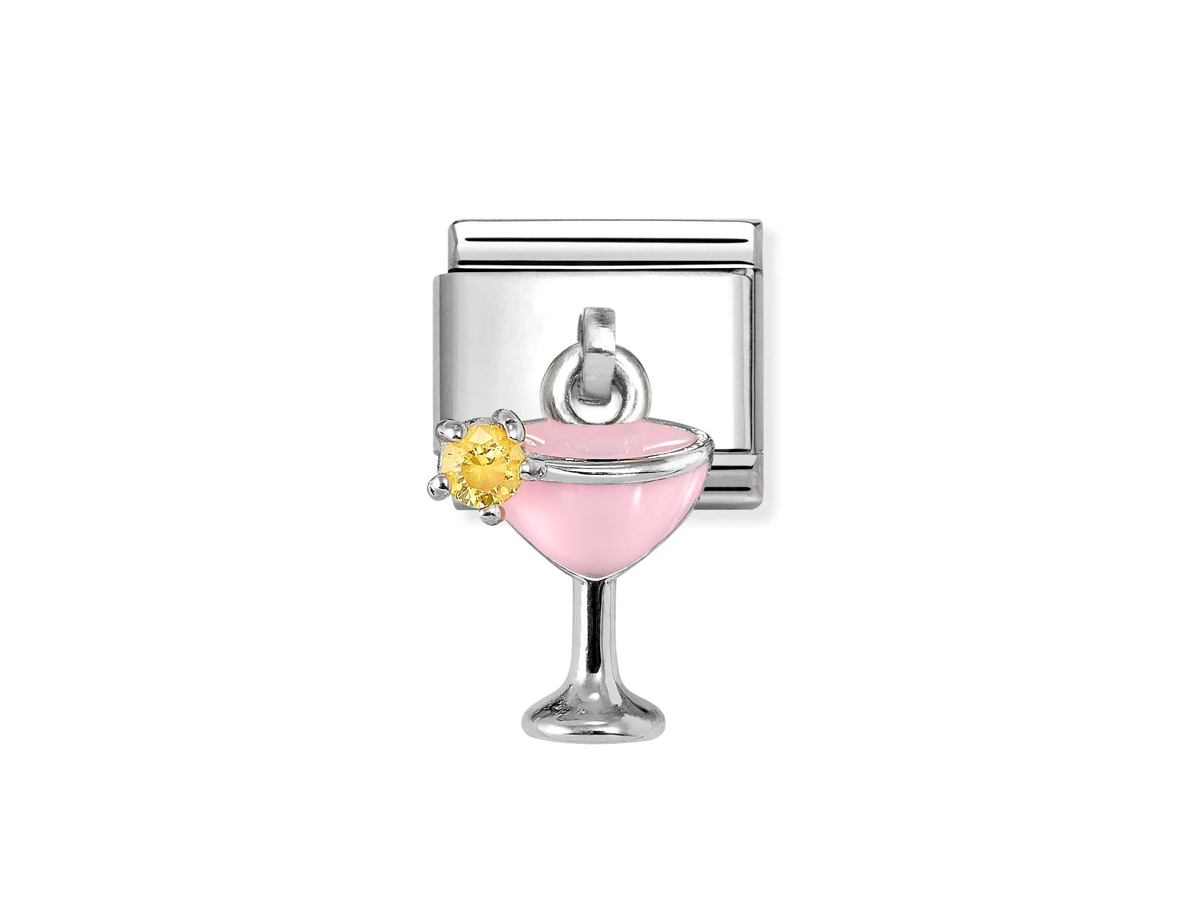 Nomination 331815 18 - CLASSIC Charm-Anhänger aus Sterling Silber - Emaille & Zirkonia - Cocktail-Glas - Rosa-Gelb