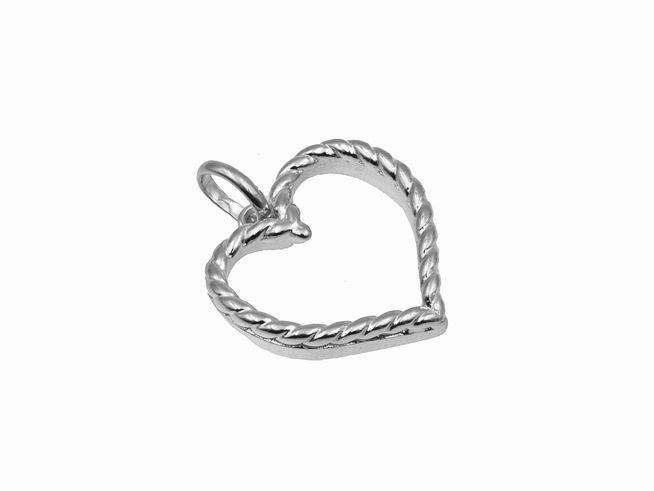 Herzförmiger Anhänger aus 925 Sterling Silber, poliert und rhodiniert, mit einer gekordelten Umrandung, flach und elegant gestaltet, Hersteller Juwelier Harnisch.