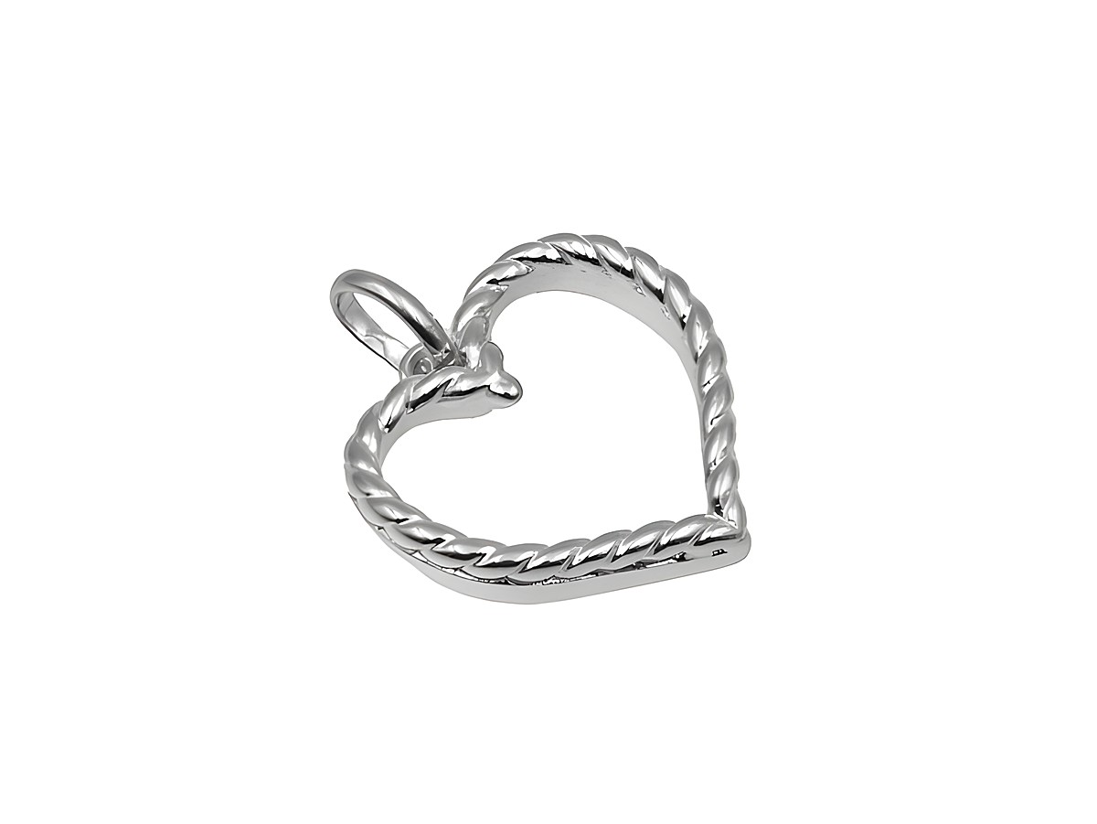 Herzförmiger Anhänger aus 925 Sterling Silber, poliert und rhodiniert, mit einer gekordelten Umrandung, flach und elegant gestaltet, Hersteller Juwelier Harnisch.