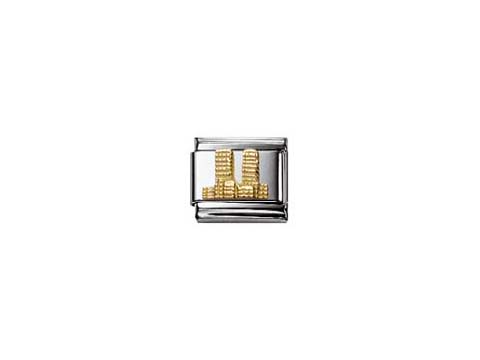 Edelstein mit der Darstellung der Classic World Trade Center-Türme in gold und silber, von Nomination, ein stilvolles Monument für Erinnerungen und Denkmäler.