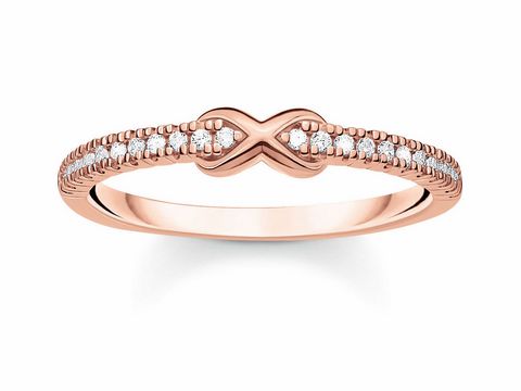 Ring von Thomas Sabo TR2322-416-14-56 in Größe 56 aus Silber und Roségold mit klaren Zirkonia-Steinen, elegantes Design mit Infinity-Symbol.