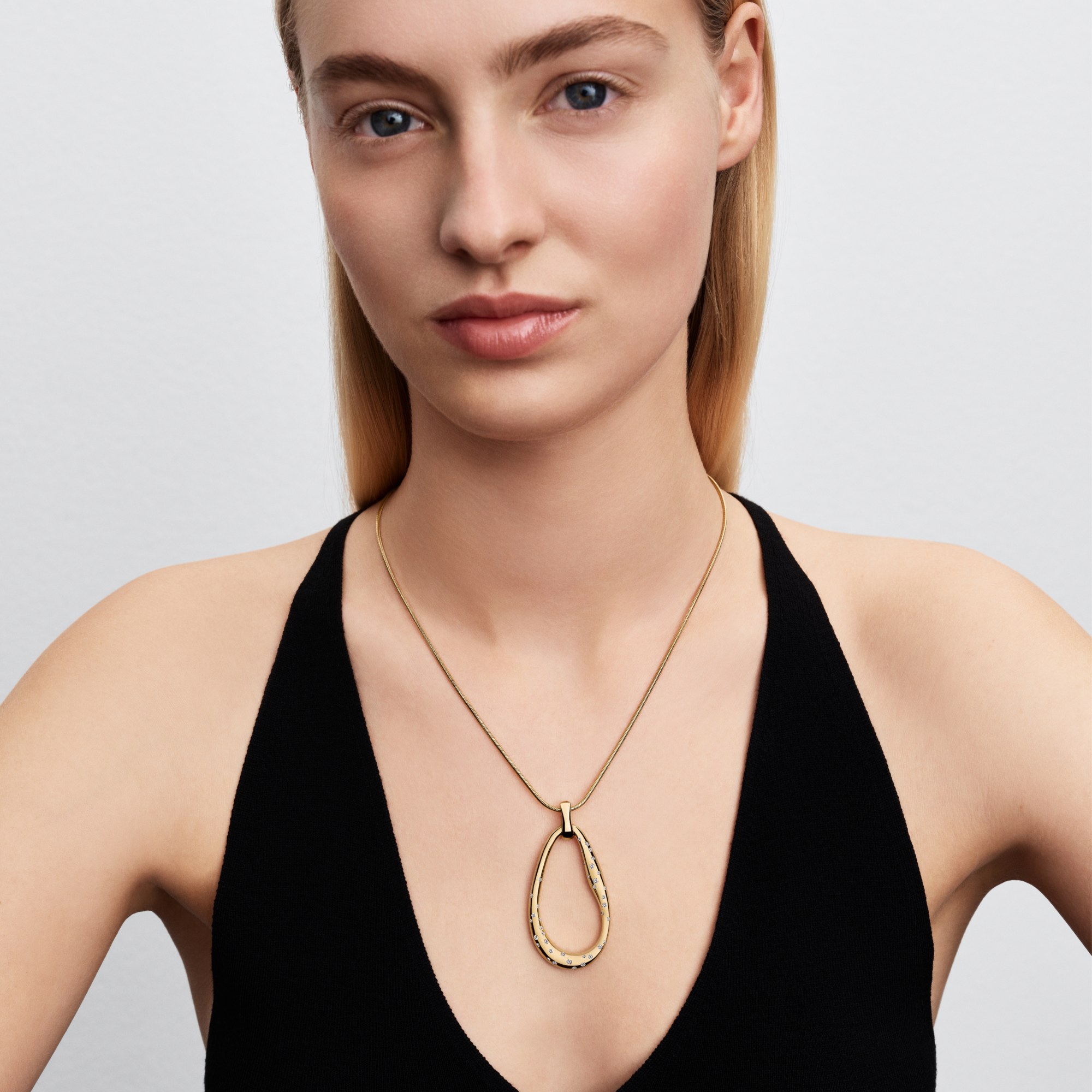 Pandora Organisch geformte Statement-Halskette mit Steinanhänger Zirkonia 90 cm - Gelbgold Vergoldung – Ansicht 3