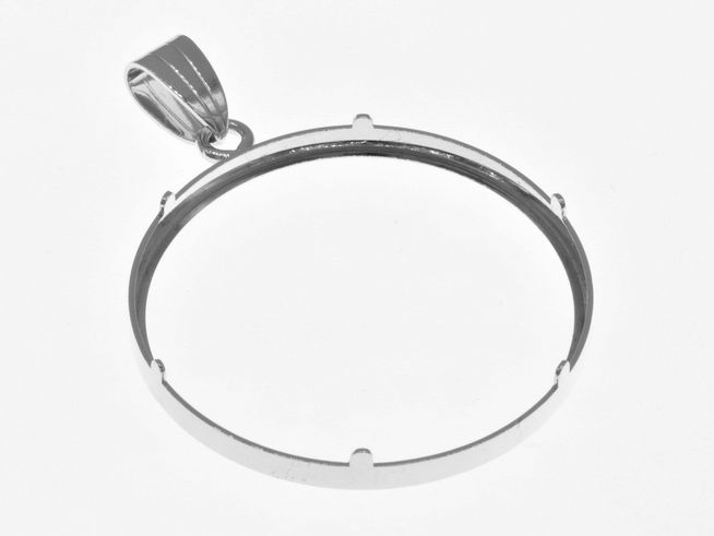 Schlichter Münzfassung Anhänger aus 925 Sterling Silber rhodiniert für Münzen bis 33 mm Durchmesser, Hersteller Juwelier Harnisch, ideal für individuelle Gestaltung.