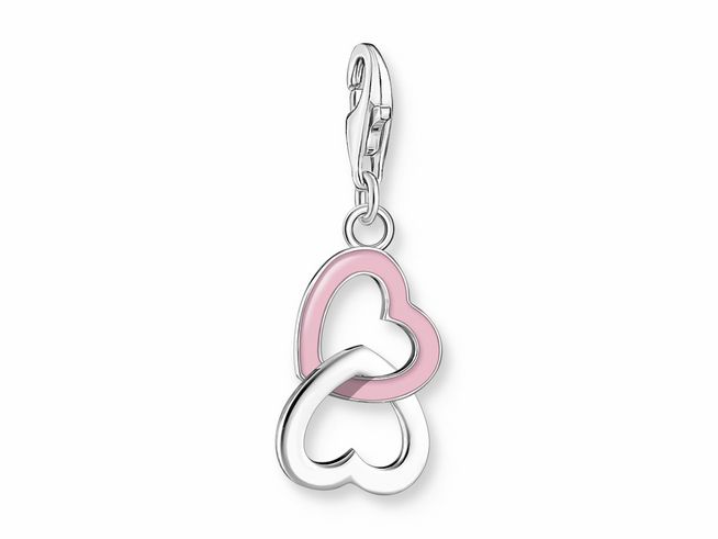 Charm-Anhänger von Thomas Sabo mit verschlungenen Herzen aus Silber und rosa-pinken Emaille, ideal zum Ergänzen von Schmuckstücken und für besondere Anlässe.