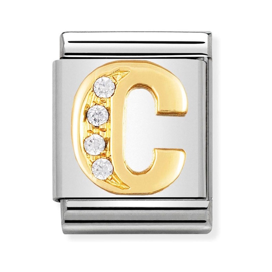Nomination Composable Big Charm Buchstabe C - Edelstahl, Gold 750 Gelbgold, Zirkonia
