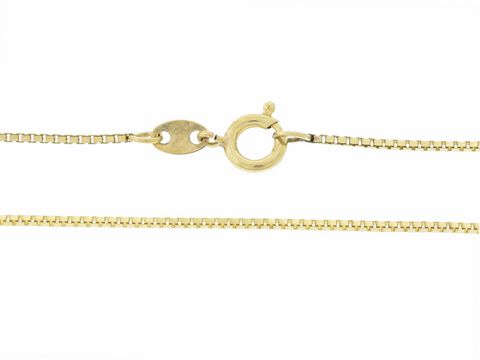 Veneziakette 333 Gold mit einer Länge von 38 cm und einer Stärke von 1 x 1 mm, ausgestattet mit einem sicheren Federringverschluss, vom Hersteller Juwelier Harnisch.