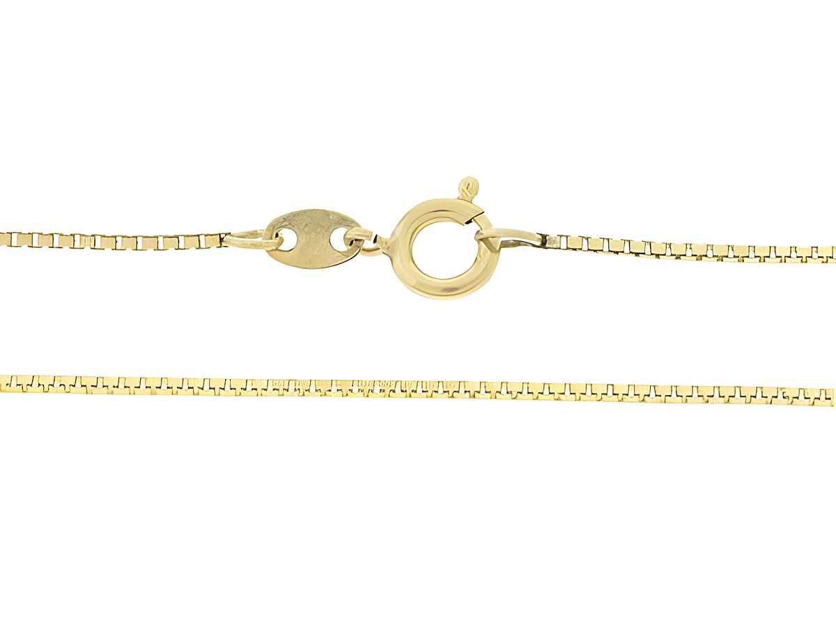 Veneziakette 333 Gold mit einer Länge von 38 cm und einer Stärke von 1 x 1 mm, ausgestattet mit einem sicheren Federringverschluss, vom Hersteller Juwelier Harnisch.