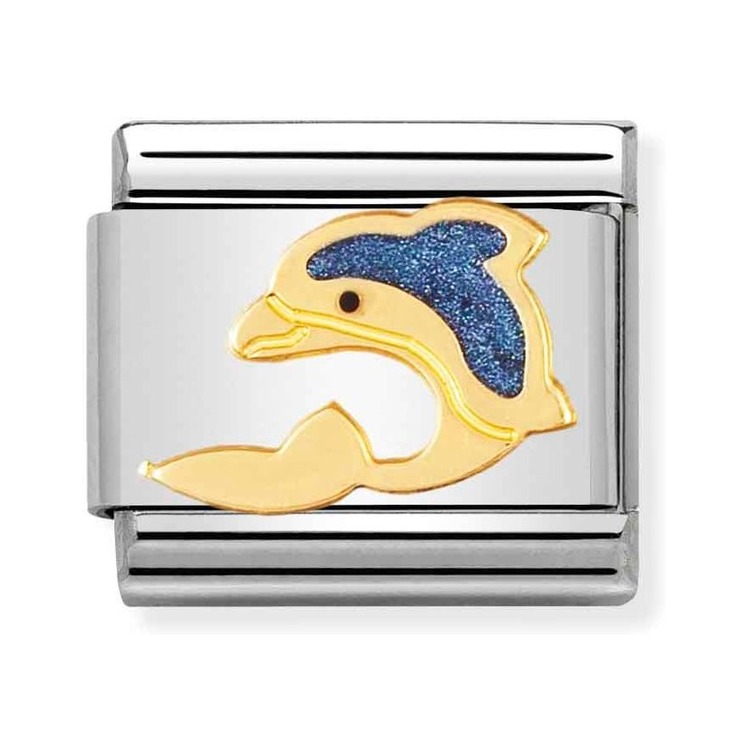 Nomination Composable Classic Charm Delfin - Edelstahl, Gold 750 Gelbgold, Emaille