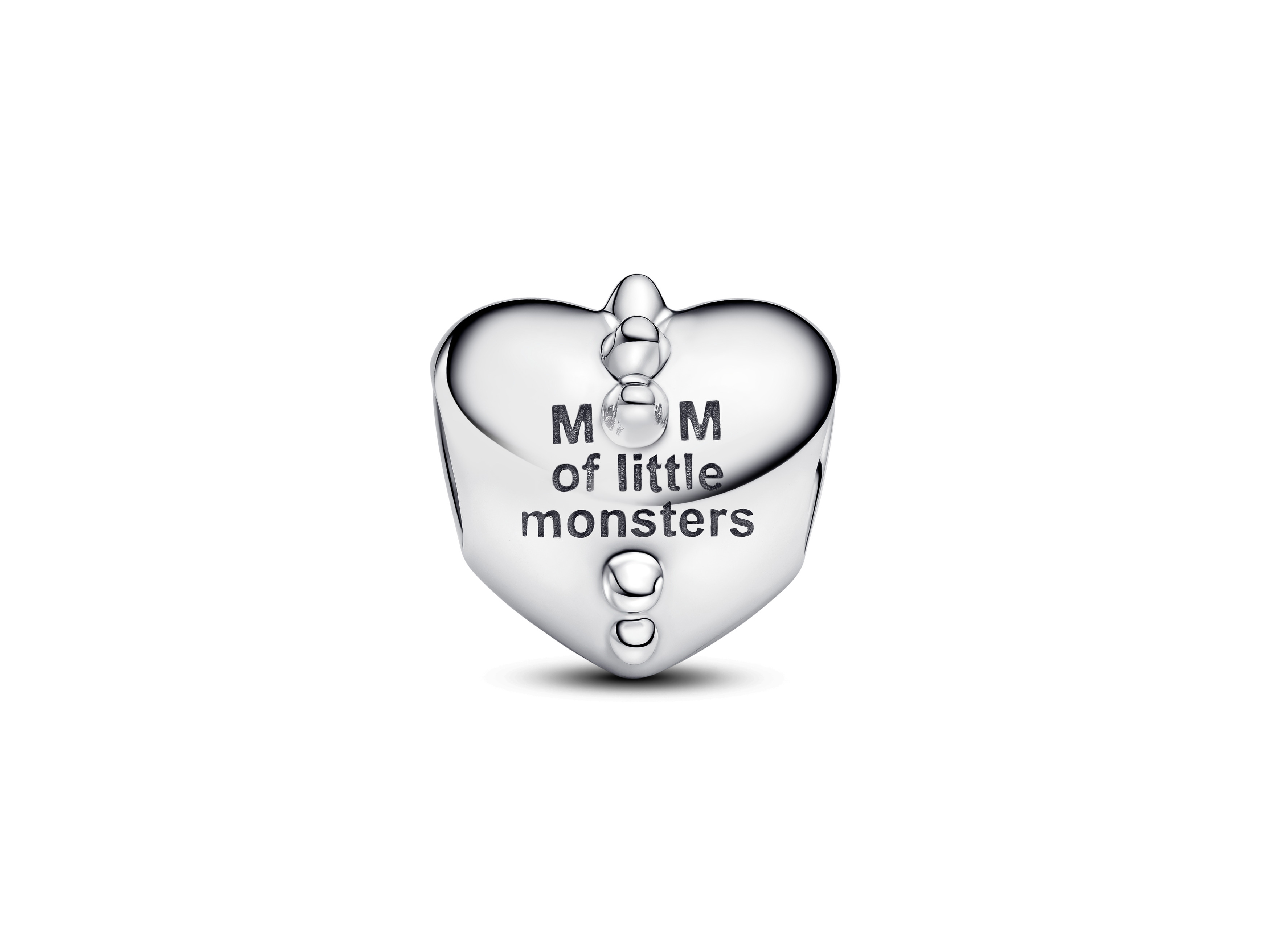 Charm in Herzform aus Sterling Silber, beschriftet mit Mum's Little Monsters, verziert mit hochwertigen Steinen in Schwarz, von Pandora, neuartig und elegant.