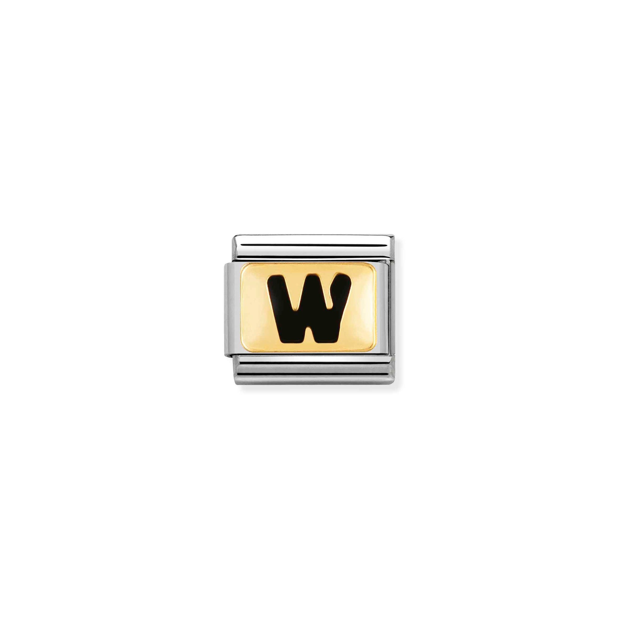 Nomination Composable Classic Charm Buchstabe W schwarz - Edelstahl, Gold 750 Gelbgold, Emaille