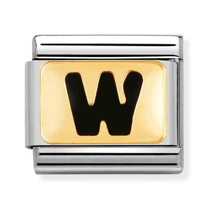 Nomination Composable Classic Charm Buchstabe W schwarz - Edelstahl, Gold 750 Gelbgold, Emaille