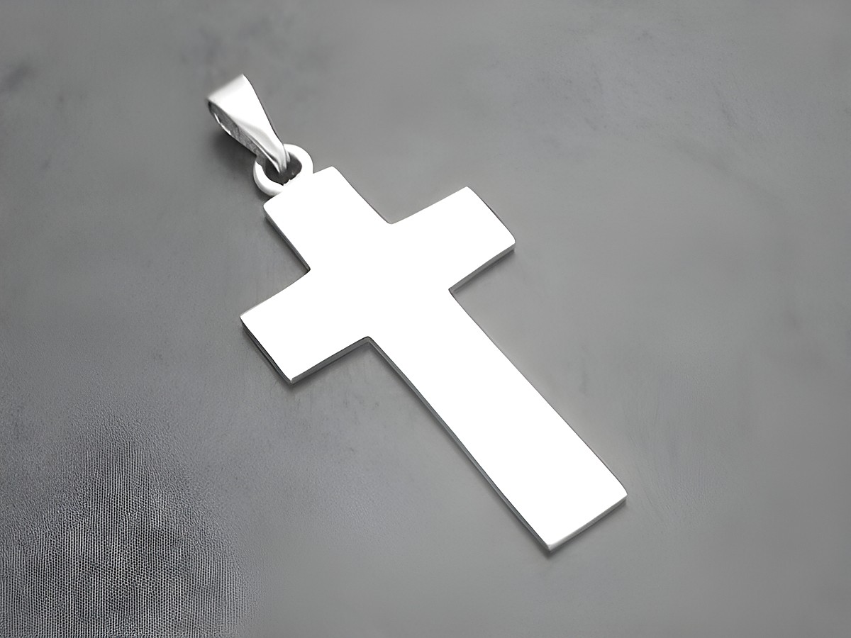 Kreuzanhänger poliert aus Sterling Silber, schlichtes Design, Hersteller Juwelier Harnisch, ideal als dezentes Schmuckstück für jeden Anlass.