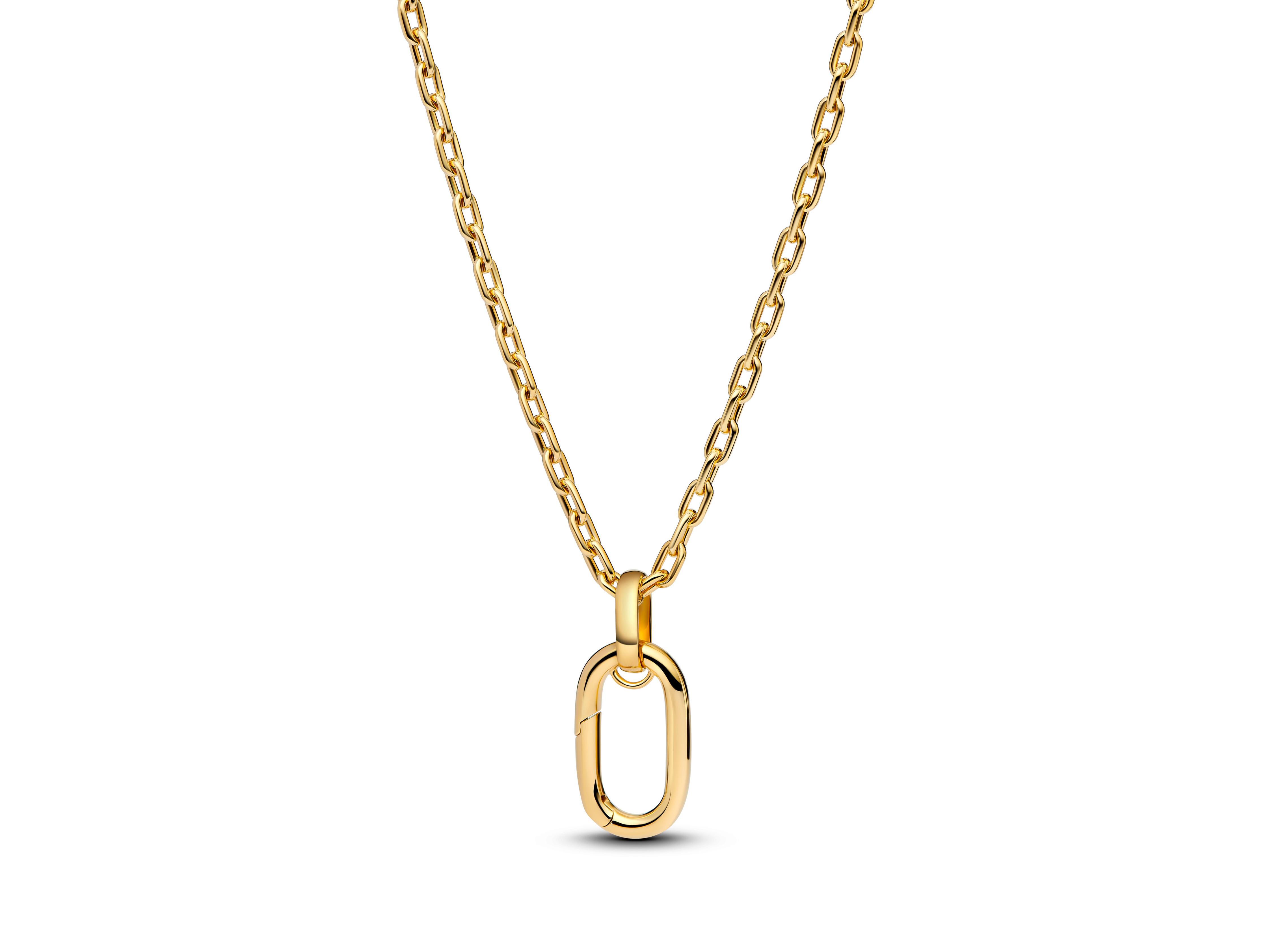 Gliederhalskette von Pandora mit aufklappbaren großen Gliedern in Gelbgold Vergoldung und einer Länge von 70 cm, elegantes Design für jeden Anlass.