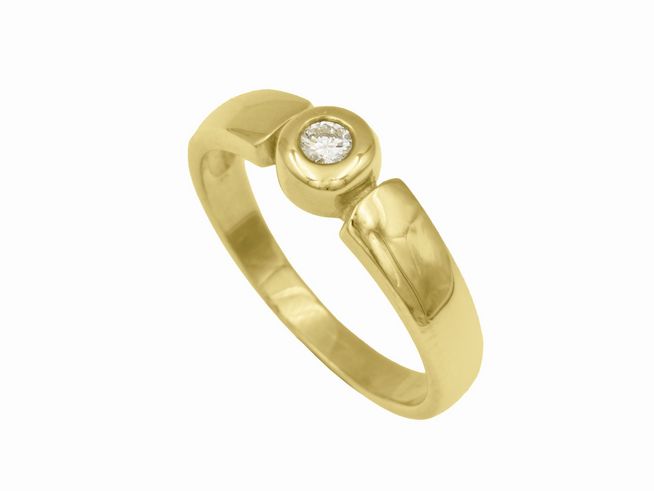 Gelbgold Ring als Hingucker in 585er Gold mit einem Brillanten von 0,10 ct w-p1 in Größe 57, Hersteller: Juwelier Harnisch, ideal bis Größe 56.