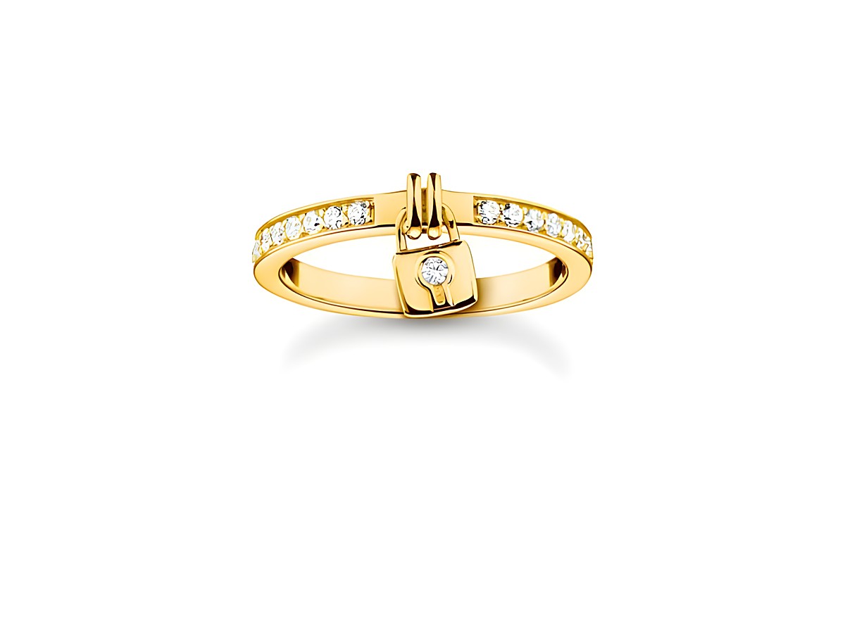 Thomas Sabo Ring TR2371-414-14-48 aus vergoldetem Sterling Silber mit Zirkonia in weiß, Größe 48. Elegantes Design mit funkelnden Details und einem zentralen Stein.