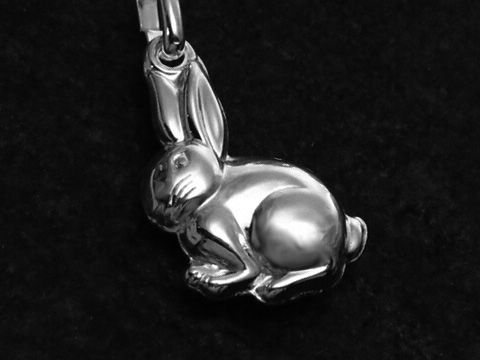 Hase aus poliertem Sterling Silber als Anhänger, Hersteller Juwelier Harnisch, geeignet für Kinder, detailreich gestaltet und glänzend. Ideal als Geschenk oder Schmuckstück.