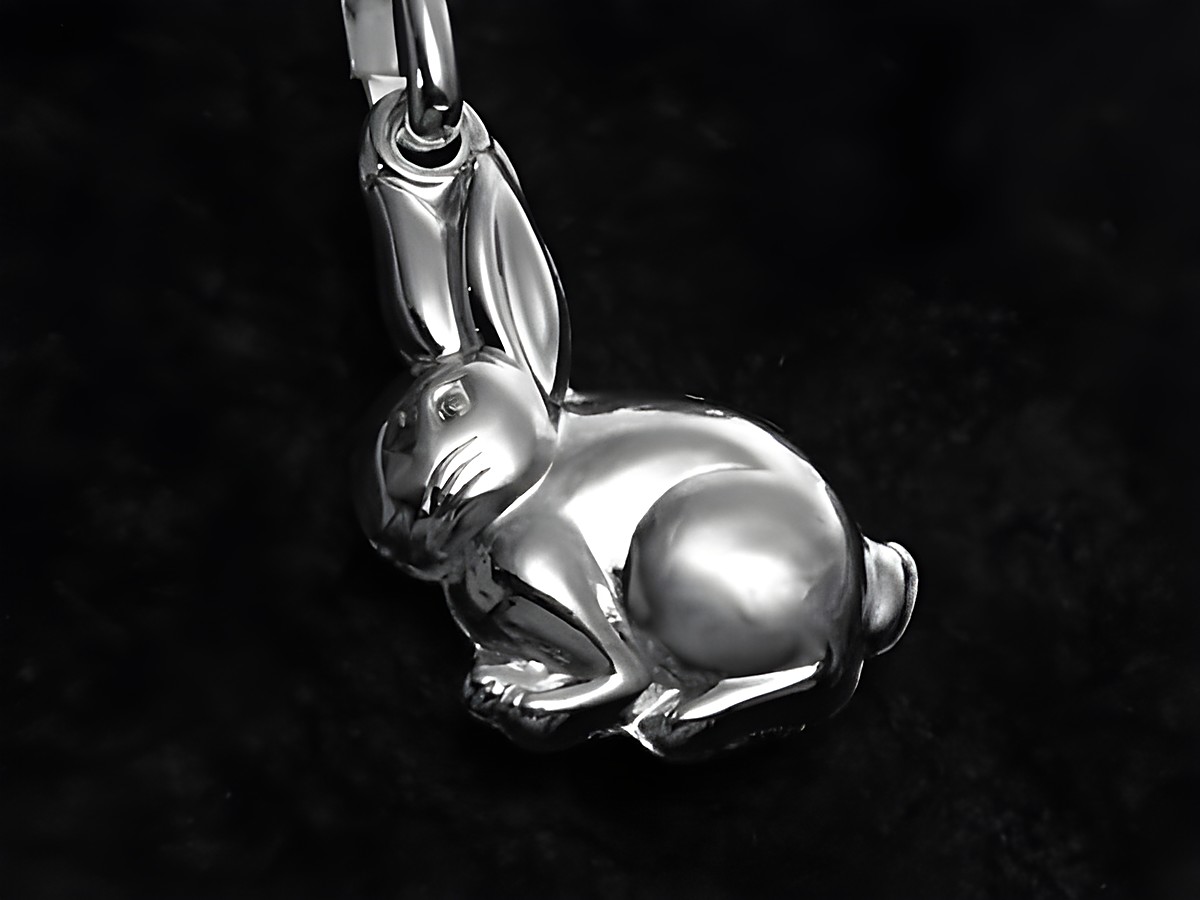Hase aus poliertem Sterling Silber als Anhänger, Hersteller Juwelier Harnisch, geeignet für Kinder, detailreich gestaltet und glänzend. Ideal als Geschenk oder Schmuckstück.