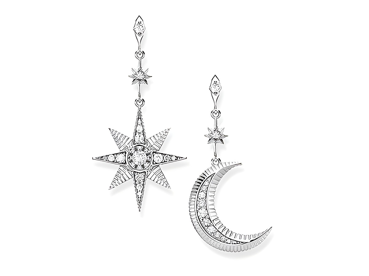 Thomas Sabo Ohrhänger in Silber mit einem kunstvoll gestalteten Stern und einem Mond, beide mit funkelnden Zirkonia verziert, ideal für stilvolle Anlässe.