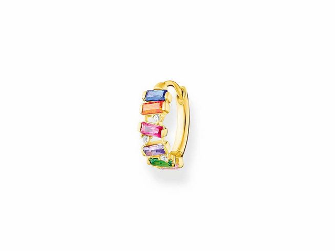 Charming Creole von Thomas Sabo aus vergoldetem Sterling Silber mit bunten Glas-Keramik Steinen und synthetischem Korund, eleganter Ohrschmuck für jeden Anlass.
