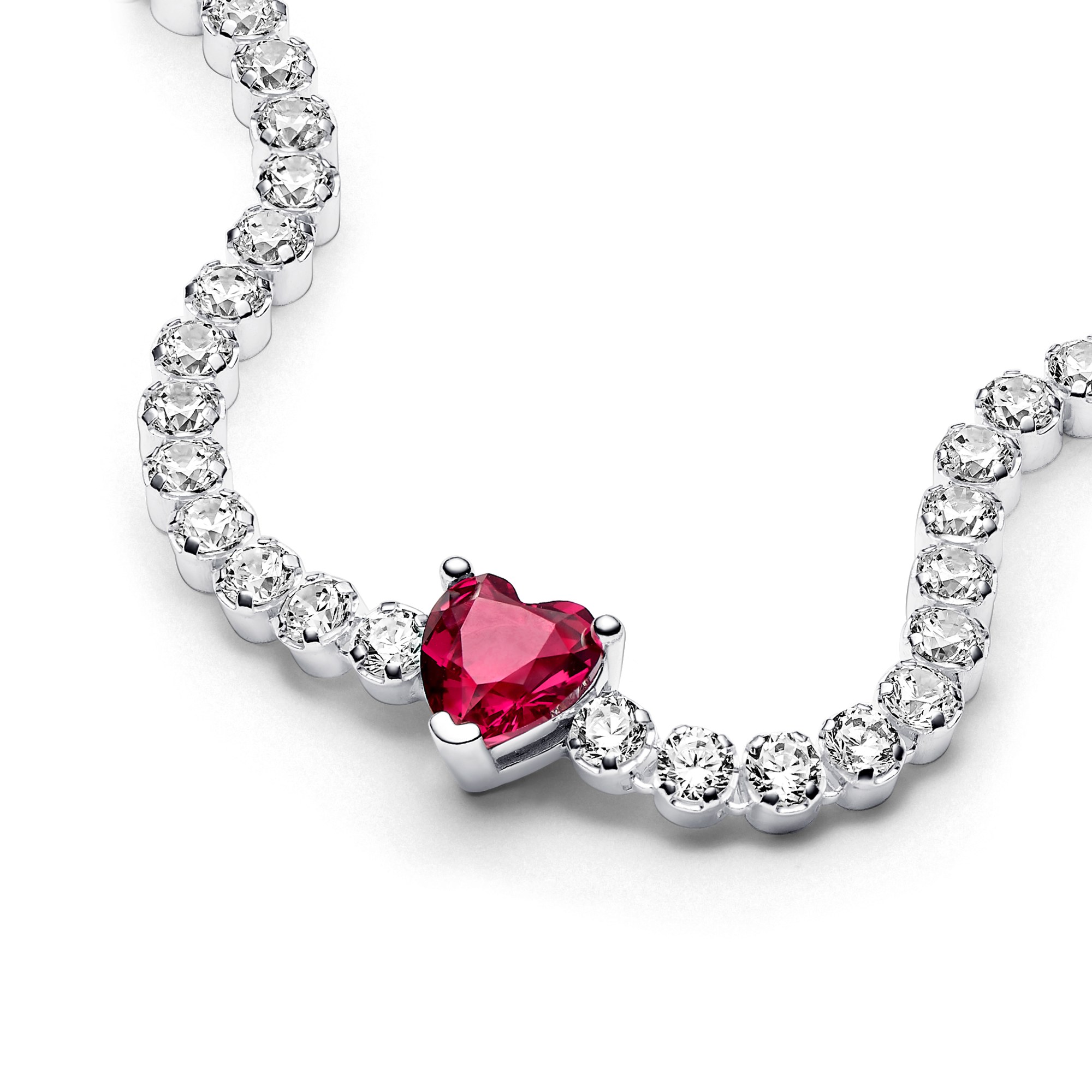 Pandora Rotes Funkelndes Herz Tennisarmband - Sterling Silber - Steinmix Rot – Ansicht 2
