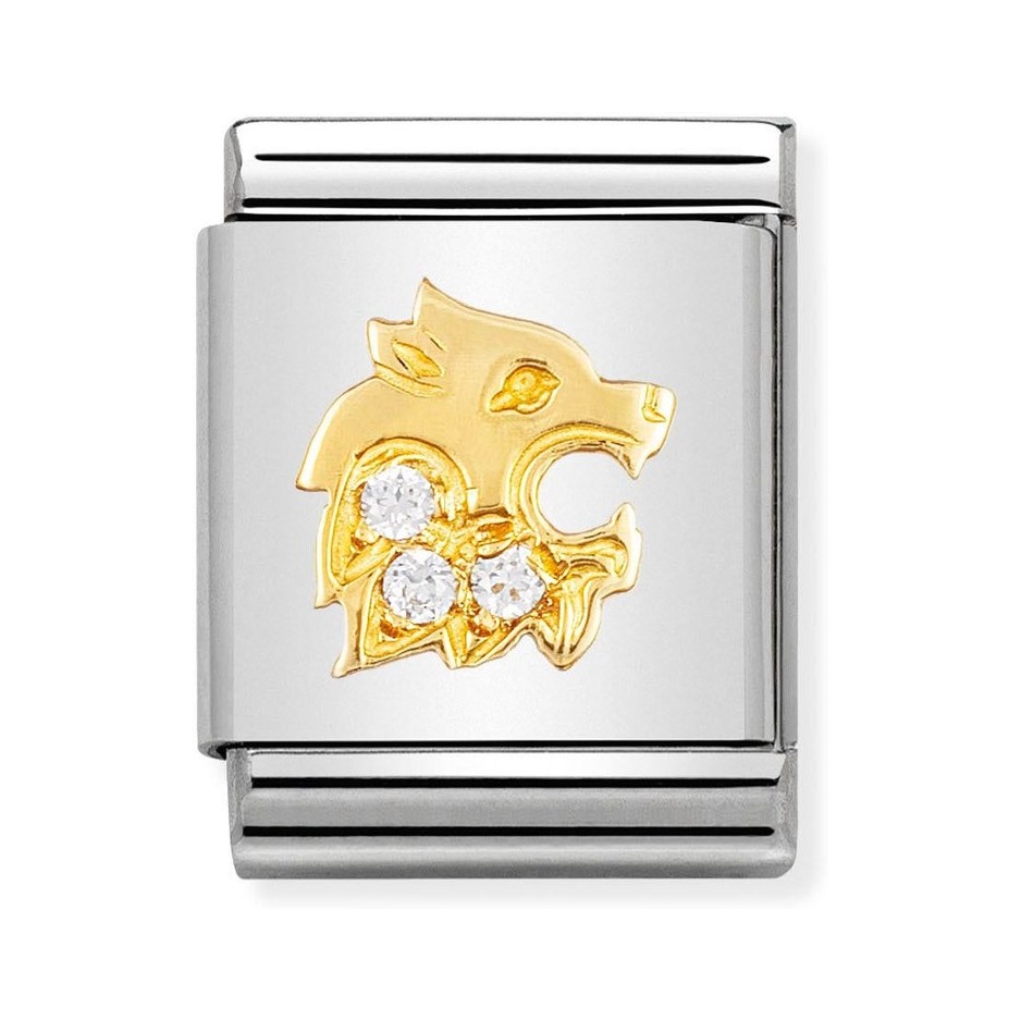 Nomination Composable Big Charm Sternzeichen Löwe - Edelstahl, Gold 750 Gelbgold, Zirkonia