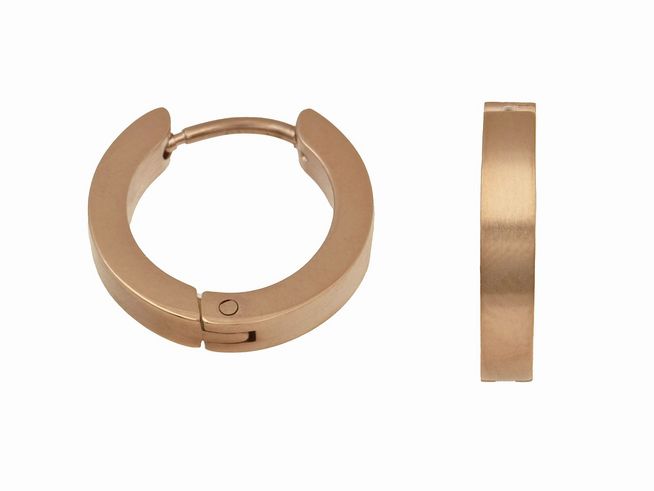 Edelstahl Creolen in PVD-Roségold teilmattiert mit einem Durchmesser von 1,6 cm und einer Breite von 15,2 mm, hergestellt von Juwelier Harnisch, elegant und modern.