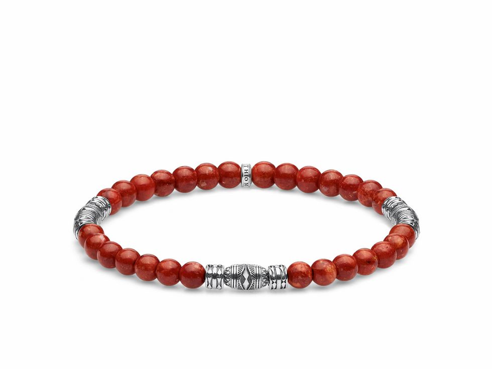 Thomas Sabo Armband 17 cm A1927-062-10-L17 aus Sterling Silber mit roten, rekonstruierten Korallenperlen und verzierten silbernen Beads bis 18 cm.