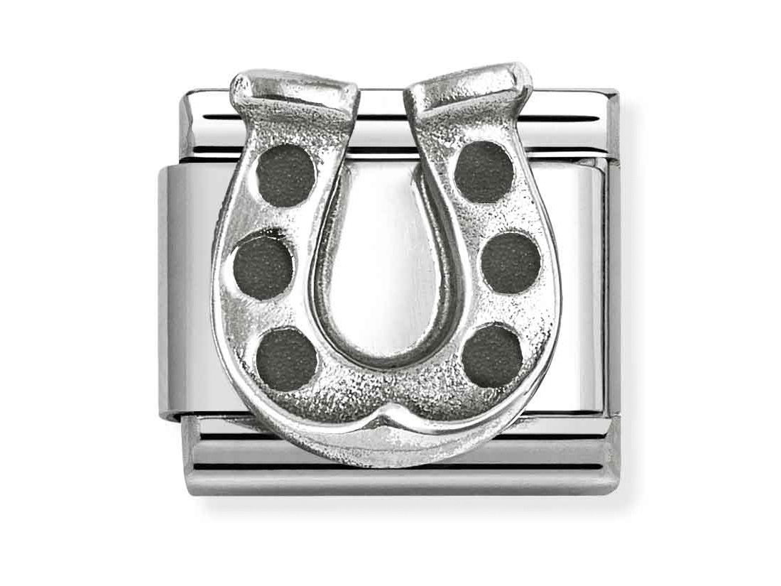 Classic Sterling Silber charm in Hufeisenform, nach oben offen, mit sechs kleinen Löchern, glänzende Oberfläche, von Pandora, Neuheit für funkelnde Armbänder.