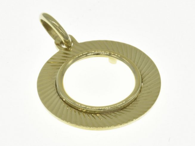 Münzfassung Anhänger aus 585 Gold mit Diamantschliff, Durchmesser 13,2 mm, hergestellt von Juwelier Harnisch, ideal für eine Münze.