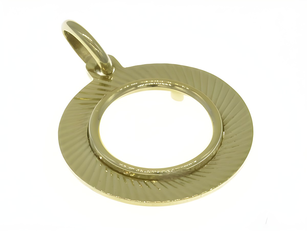 Münzfassung Anhänger aus 585 Gold mit Diamantschliff, Durchmesser 13,2 mm, hergestellt von Juwelier Harnisch, ideal für eine Münze.