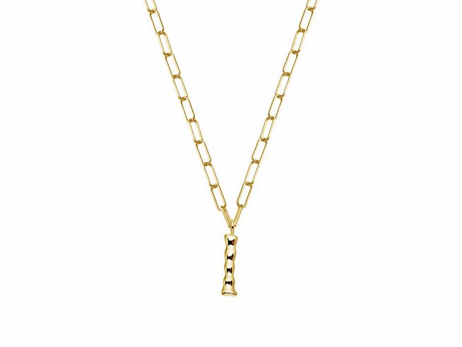 Xenox Sterling Silber Kette XS4150G/I in Gelbgold Vergoldung mit einem hängenden Buchstaben I, 45 cm lang, modernes und elegantes Design für täglichen Anlass.