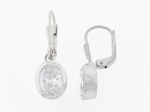 Silber Ohrringe oval rhodiniert mit klaren Zirkonia von Juwelier Harnisch, elegante Ohrhänger mit Stein, perfekt für besondere Anlässe.