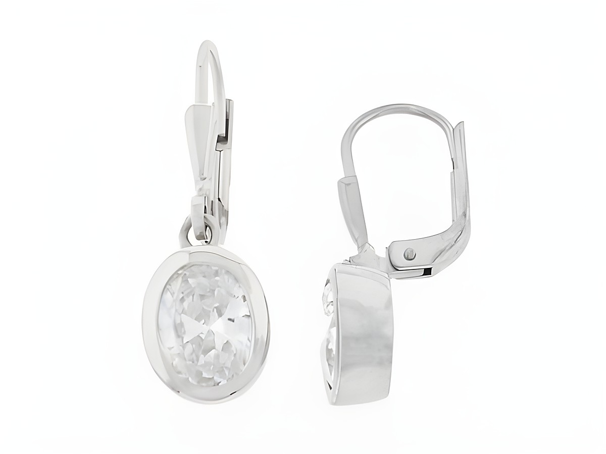Silber Ohrringe oval rhodiniert mit klaren Zirkonia von Juwelier Harnisch, elegante Ohrhänger mit Stein, perfekt für besondere Anlässe.