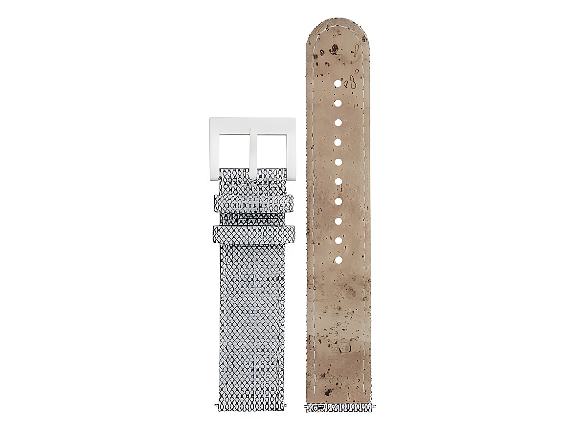 Korkarmband FTM.3120.40A.K von Mondaine in Hellblau mit textilem Material und einer Breite von 20 mm, hergestellt für spezielle Uhrenmodelle und als Ersatzarmband geeignet.