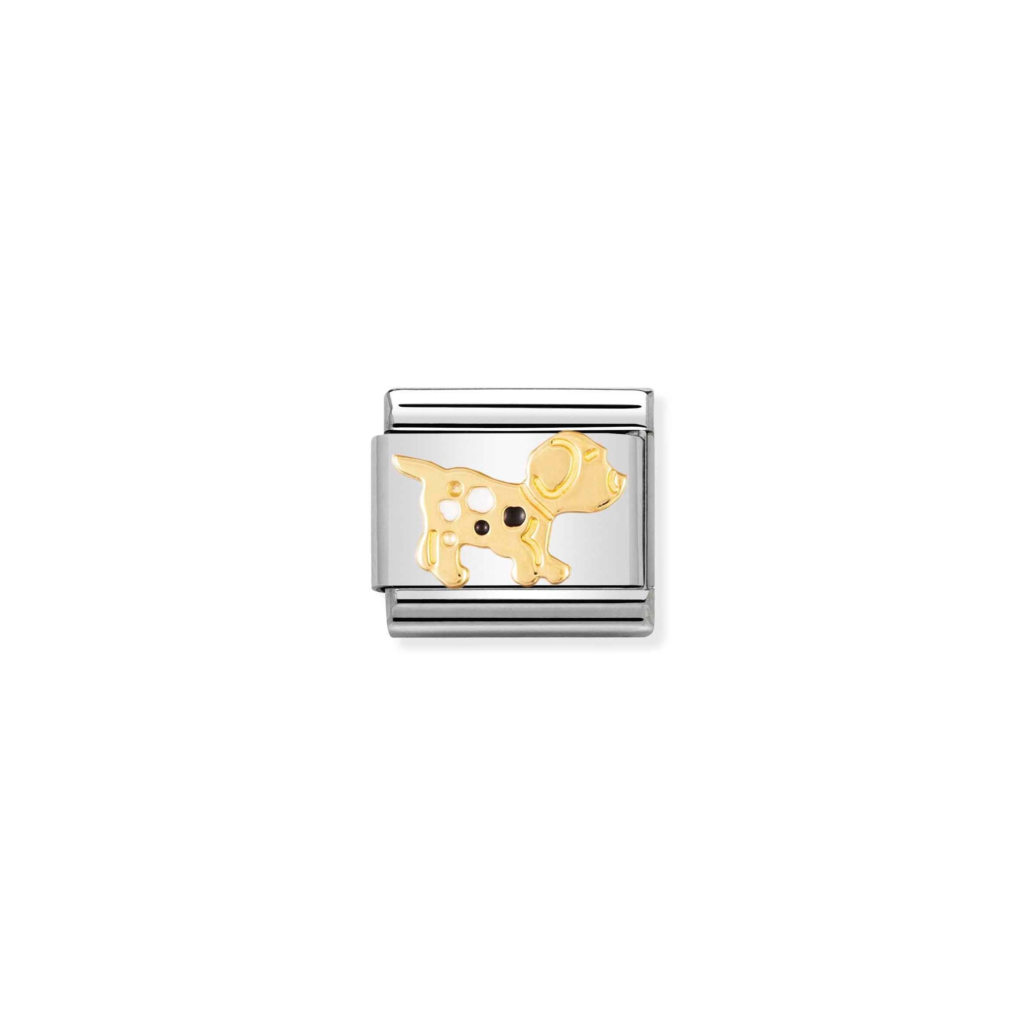 Nomination Composable Classic Charm Hund schwarz-weiß - Edelstahl, Gold 750 Gelbgold, Emaille