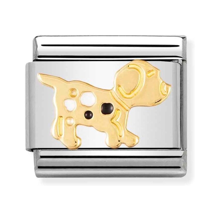 Nomination Composable Classic Charm Hund schwarz-weiß - Edelstahl, Gold 750 Gelbgold, Emaille