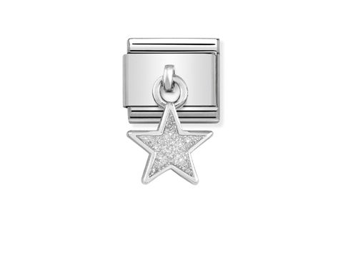 Glitzer-Stern Charm aus silbernem Edelstahl von Nomination, funkelnd mit glitzernder Oberfläche, ideal für die Gestaltung individueller Armbänder.