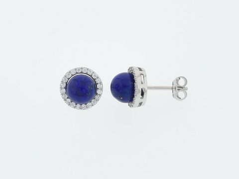 Runde Silber Ohrringe mit edelem Lapis und Zirkonia Stecker, Hersteller Juwelier Harnisch, attraktives Design für stilvolle Akzente.