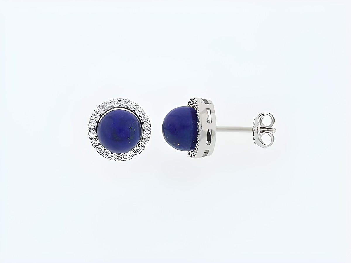 Runde Silber Ohrringe mit edelem Lapis und Zirkonia Stecker, Hersteller Juwelier Harnisch, attraktives Design für stilvolle Akzente.