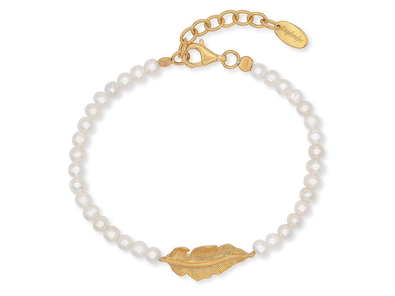 Engelsrufer ERB-GLORY-FEDER-G GLORY Armband mit einer Feder und Perlen, platiert in Gelbgold auf Silber, etwa 17 cm lang, geschmackvolles Design für eleganten Schmuck.