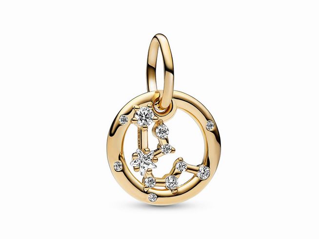 Sternzeichen Wassermann Charm-Anhänger aus gelbgold vergoldetem Material, verziert mit funkelndem Zirkonia, stilvoll in runder Form gestaltet, ideal für individuellen Schmuck.
