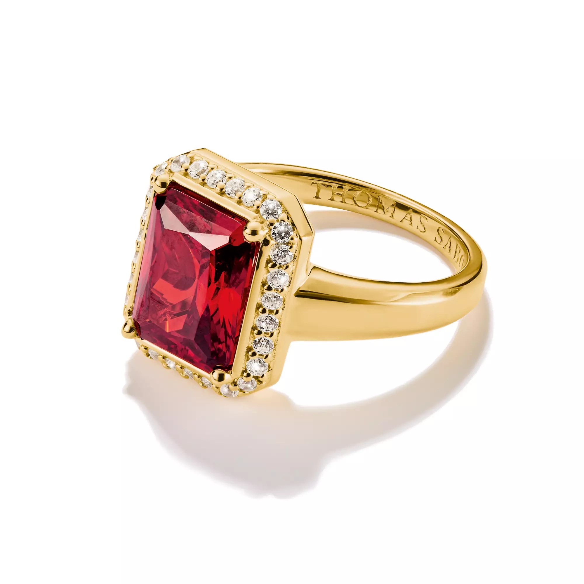 Thomas Sabo Ring mit Rotem Oktagon-Stein 18k Vergoldung – ELYNDRA – Silber – Zirkonia – Ansicht 3