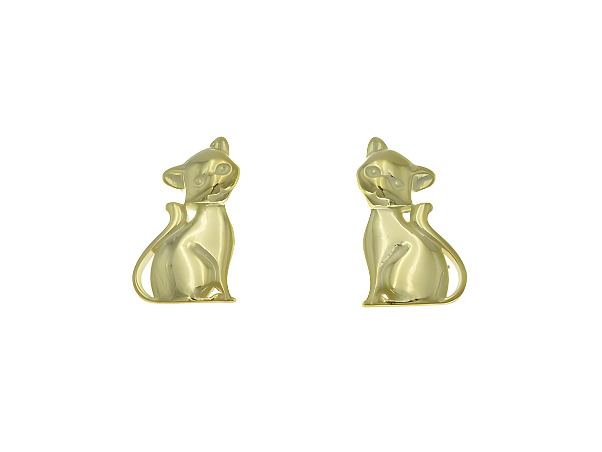 Ohrstecker Sterling Silber in Katzenform, poliert und vergoldet in Gelbgold, Hersteller Juwelier Harnisch, ohne Stein. Ideal für Tierliebhaber.