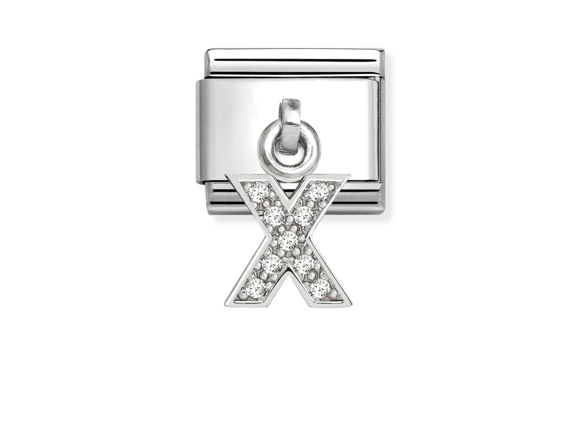 Sterling Silber Charm in Form des Buchstabens X, besetzt mit Zirkonia, von Pandora, glänzendes Finish, neu und in perfektem Zustand, ideal für individuelle Schmuckstücke.