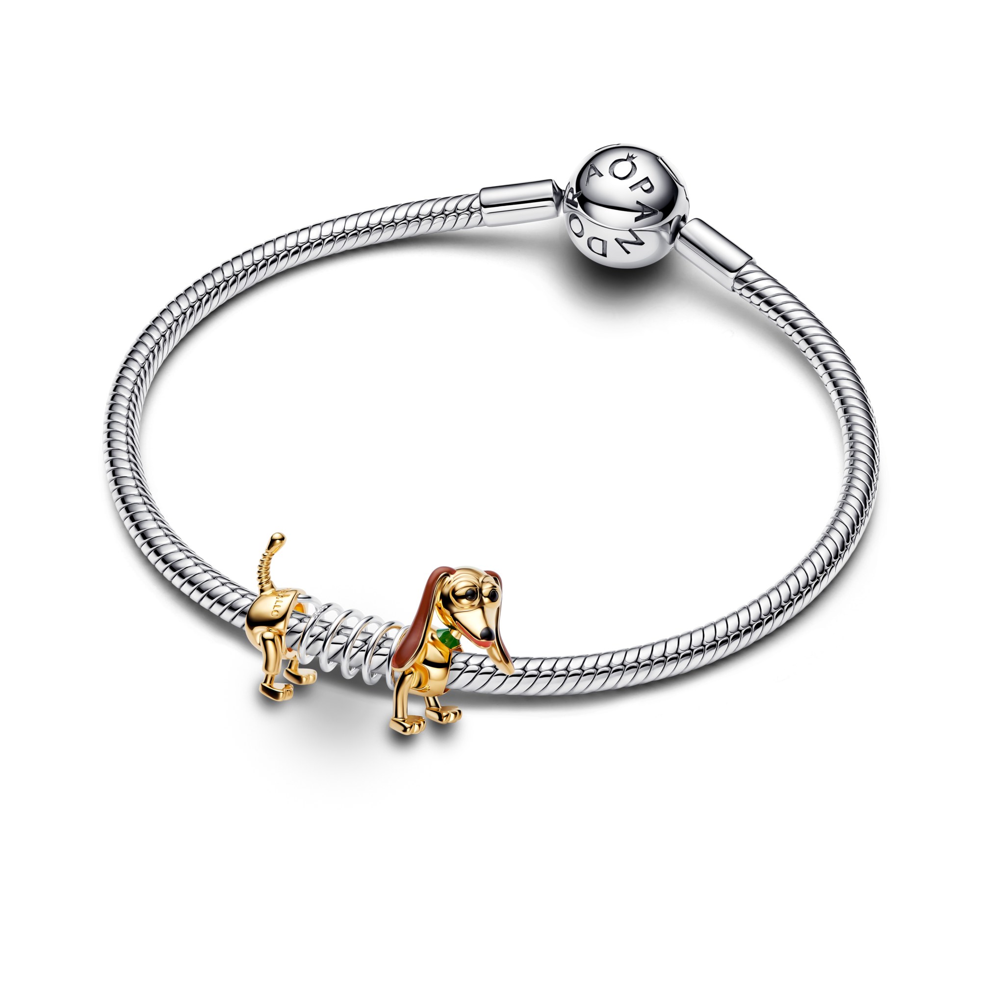 Pandora Disney Pixar Toy Story Slinky Dog Charm - Braun - Gelbgold Vergoldung – Ansicht 3