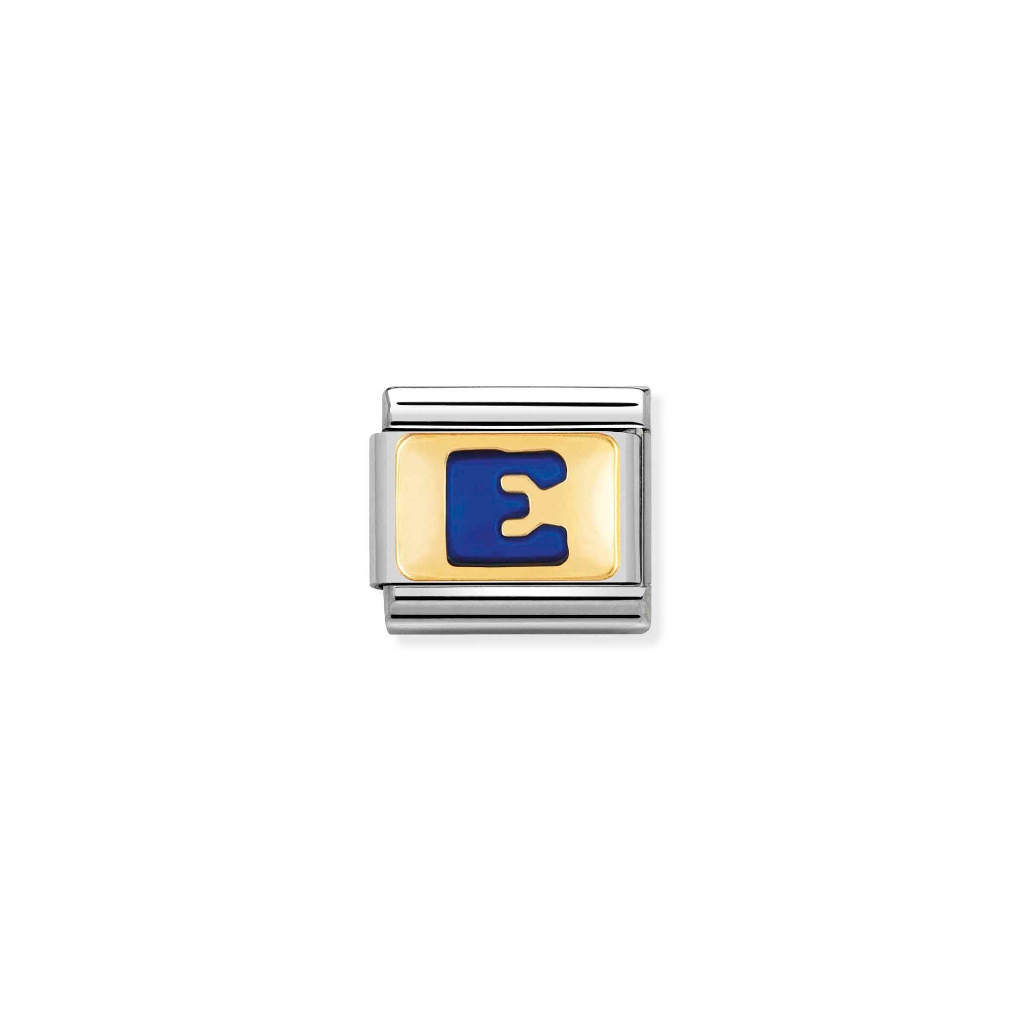Nomination Composable Classic Charm Buchstabe E blau - Edelstahl, Gold 750 Gelbgold, Emaille
