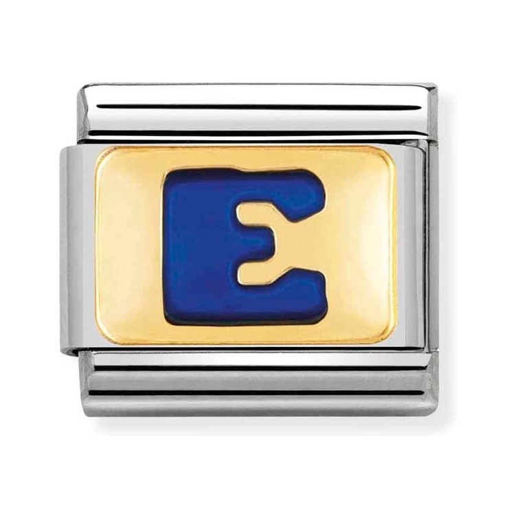 Nomination Composable Classic Charm Buchstabe E blau - Edelstahl, Gold 750 Gelbgold, Emaille